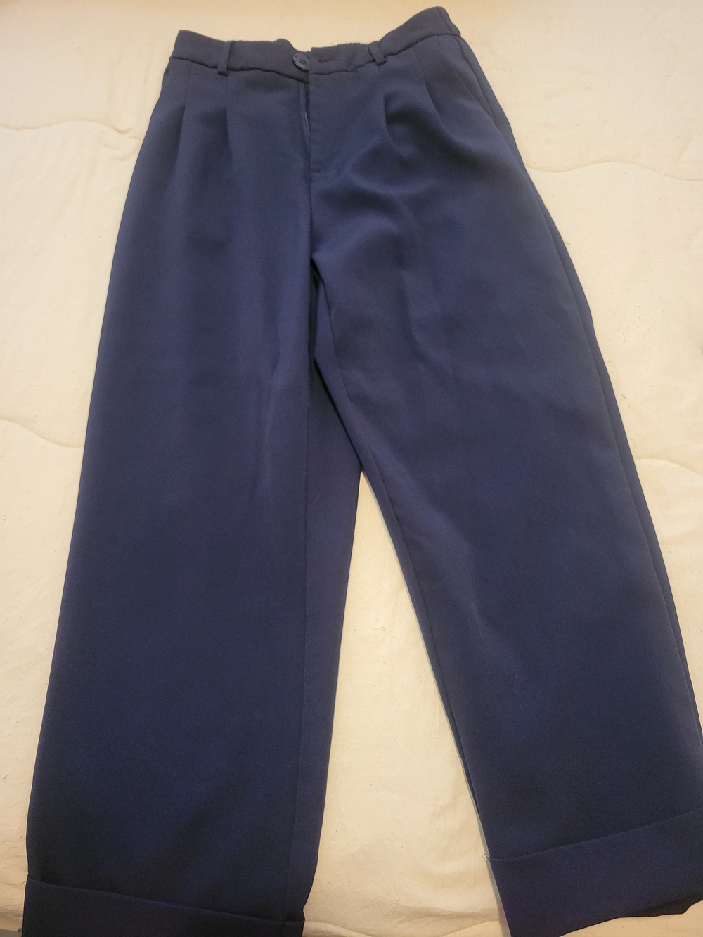 High-Rise Navy Wide-Leg Dress Pants